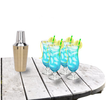 Royal Leerdam Cocktailshaker set met 4x stuks Pina Colada cocktailglazen 440 ml