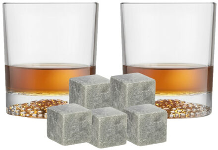 Royal Leerdam Luxe whiskyglazen set 4x stuks 290 ml met 9x whisky ijsblokstenen