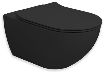 Royal Plaza Belbo wandcloset - 55cm - cycloneflush - zonder spoelrand - met toiletzitting - mat zwart SW1127068 / SW1075547