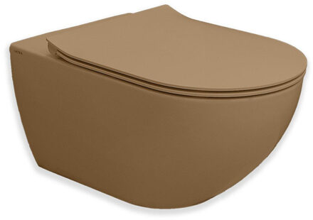 Royal Plaza Belbo wandcloset - 55cm - cycloneflush - zonder spoelrand - met toiletzitting - tabak SW1127061 / SW1075543