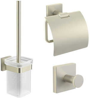 Royal Plaza Robinia toiletset met haak closetrol en borstelhouder geborsteld nikkel