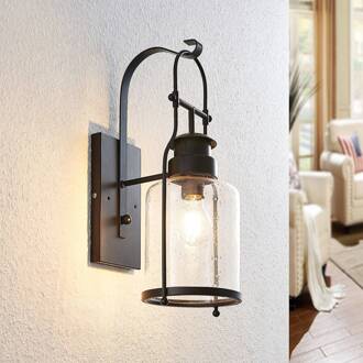Rozalie wandlamp, zwart, metaal, lantaarn, 44cm matzwart, transparant