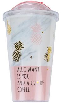 Roze Ananas Koffie Mokken Bpa Gratis Plastic Waterfles Mok Draagbare Thee Melk Sap Cup Met Stro Drinkware 420ml 1Pc 3