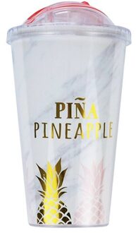 Roze Ananas Koffie Mokken Bpa Gratis Plastic Waterfles Mok Draagbare Thee Melk Sap Cup Met Stro Drinkware 420ml 1Pc