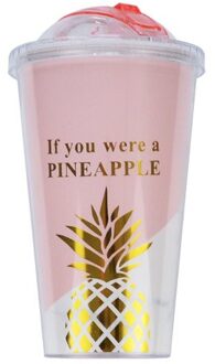Roze Ananas Koffie Mokken Bpa Gratis Plastic Waterfles Mok Draagbare Thee Melk Sap Cup Met Stro Drinkware 420ml 1Pc