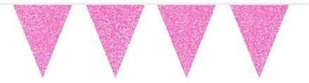 Roze babyshower vlaggenlijn met glitters 6 meter - Vlaggenlijnen