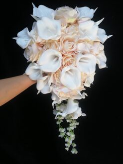 Roze Bruidsboeket Cascading Bruiloft Bloemen Witte Calla Lelie Bruidsboeket Bloem Ramo De Novia Boda zonder Rhinestone