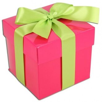 Roze cadeaudoosje met lichtgroene strik - 10 cm - kadodoosjes