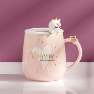 Roze Cartoon Grote Capaciteit Eenhoorn Mokken Leuke Meisjes Thee Water Koffie Mokken Cups Met Lepel Huishoudelijke Eenvoudige Keramische Cup Drinkware B