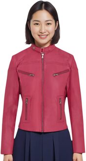 Roze casual slim-fit leren bikerjack voor dames - Tulsa - maat EU 40 / UK 12