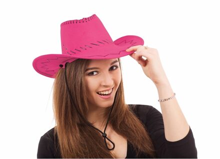 Roze cowboy hoed met stiksels - Verkleedhoofddeksels