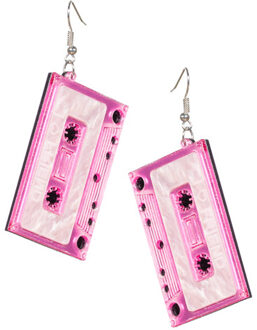 Roze Disco Oorbellen Cassettebandje