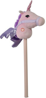 Roze eenhoorn stokpaardje met geluid 68 cm voor kinderen