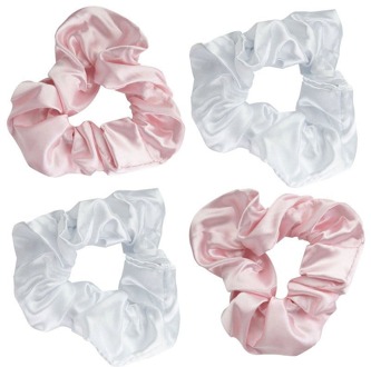 Roze en Witte Satijnen Scrunchies (Verpakking met 4 Stuks)