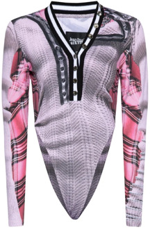 Roze en zwarte bodysuit met ruitpatroon Y/Project , Pink , Dames - L,M,Xs