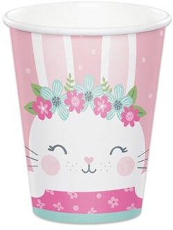 Roze Feestbekers Konijn (8st) Roze, Multikleur - Print