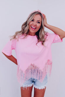 Roze Franje Sequin Crop T-shirt