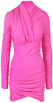 Roze Gedrapeerde Mini Jurk - Elegant en Stijlvol AZ Factory , Pink , Dames - M,S,Xs
