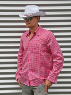 Roze geruite cowboy blouse voor heren