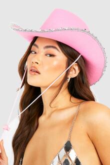 Roze Glitter Cowboy Hoed Met Pailletten, Pink - ONE SIZE
