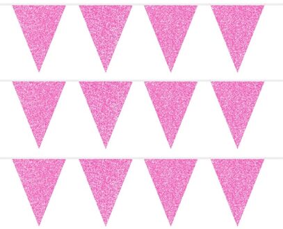 Roze glitter vlaggenlijn - 3x - 6 meter - slinger - feestversiering