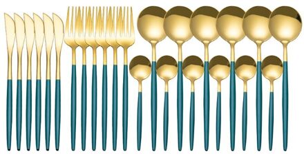 Roze Goud Bestek Set Rvs Servies Set 24Pcs Messen Vorken Koffie Lepels Bestek Set Keuken Diner Servies Set groen goud