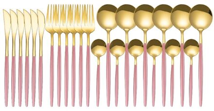 Roze Goud Bestek Set Rvs Servies Set 24Pcs Messen Vorken Koffie Lepels Bestek Set Keuken Diner Servies Set