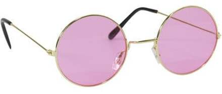 Roze Hippie Bril Met Gouden Frame Roze, Goud - Brons