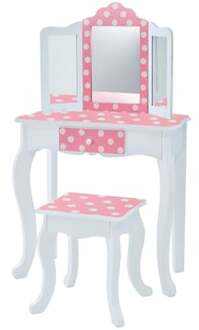 roze houten make-uptafel met stoeltje en spiegel TD-11670F