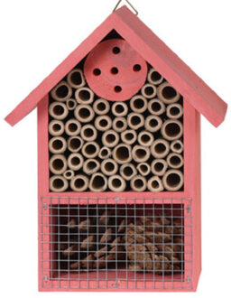 Roze insectenhotel huisje 20 cm - Insectenhotel