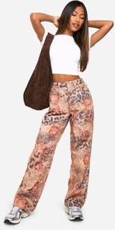 Roze Jeans Met Luipaardprint En Rechte Pijpen, Leopard - 44