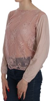 Roze Kanten Doorzichtig Lange Mouwen Blouse Veelkleurig