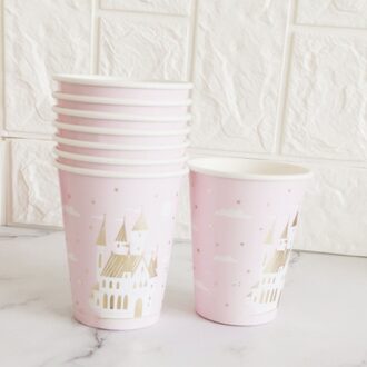 Roze Kasteel Kroon Flamingo Princess Party Wegwerp Servies Papier Plaat Kopjes Servetten Voor Bruiloft Verjaardag Doop Decor 8stk 270ml cups