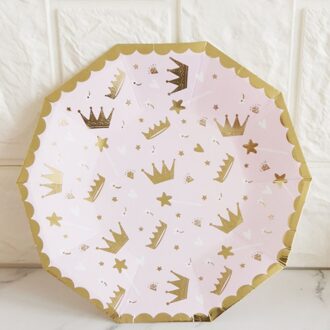 Roze Kasteel Kroon Flamingo Princess Party Wegwerp Servies Papier Plaat Kopjes Servetten Voor Bruiloft Verjaardag Doop Decor 8stk 7 plates