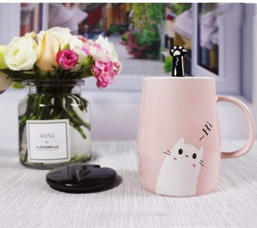 roze kat hittebestendig cup kleur cartoon met Lepel kitten melk koffie keramische mok kinderen cup kantoor