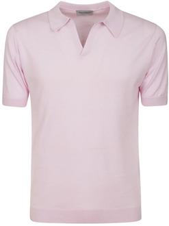 Roze Katoenen Polo Shirt V-Hals John Smedley , Pink , Heren - 2Xl,Xl,L,M,S