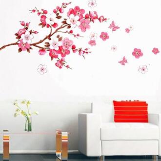 Roze Kersenbloesem Bloem Muurstickers Decals Romantische Bloem Muurschildering Vinyl Behang Home Woonkamer Slaapkamer Decor