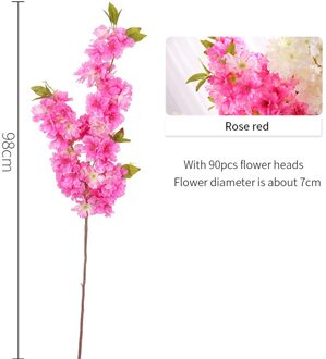 Roze Kersenbloesem Kunstmatige Bloemen Hoge Simulatie Sakura Boom Takken Voor Lente Thuis Bruiloft Decor Nep Planten Boeket roos rood