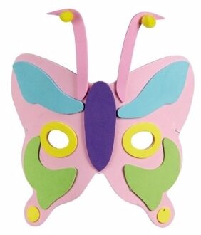 Roze kindermasker in de vorm van een vlinder 18cm - Verkleedmaskers