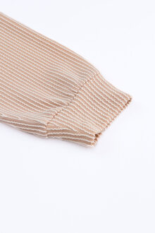 Roze Kleurblok Lange Mouwen Ribbel Loose Top Lichtroze