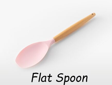 Roze Koken Keukengerei Tool Siliconen Keukengerei Set Met Houten Multifunctionele Handvat Non-stick Spatel Pollepel Ei Kloppers Schop Flat lepel