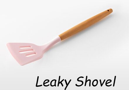 Roze Koken Keukengerei Tool Siliconen Keukengerei Set Met Houten Multifunctionele Handvat Non-stick Spatel Pollepel Ei Kloppers Schop Leaky Shovel