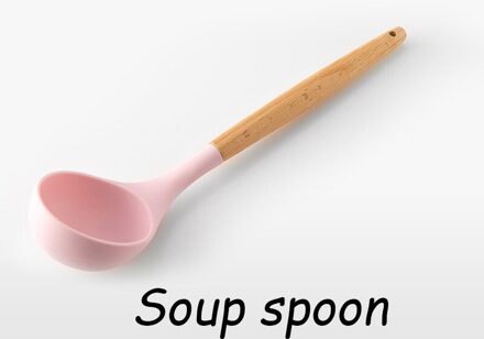 Roze Koken Keukengerei Tool Siliconen Keukengerei Set Met Houten Multifunctionele Handvat Non-stick Spatel Pollepel Ei Kloppers Schop soep lepel
