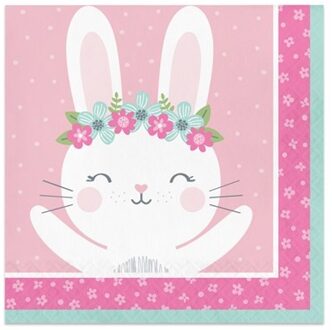 Roze Konijn Servetten (16st) Roze, Multikleur - Print