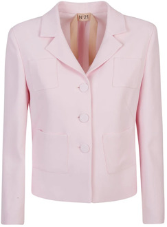 Roze korte jas met revers N21 , Pink , Dames - 2Xl,Xl