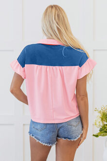Roze Kraag Kortemouw T-shirt - maat L Lichtroze