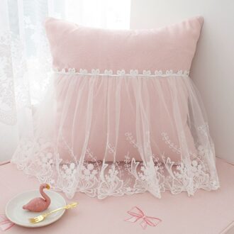Roze Kussen Met Kant Decoratieve Kussens Vlinder Geborduurde Sofa Bed Rugkussens Met Innerlijke Voor Meisjes Slaapkamer 45x45cm Lace