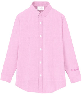 Roze Linnen Overhemd met Exclusieve Borduursels MC2 Saint Barth , Pink , Dames