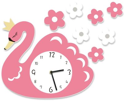 Roze Meisje Hart Kinderkamer Woonkamer Stille Klok 3D Cartoon Creatieve Persoonlijkheid Mode Roze Zwaan Wandklok