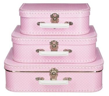 Roze met stippen vintage koffertje 25 cm